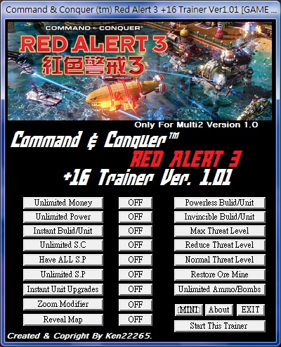 《红色警戒3》PC正式版的全版本修改器(1.0-1